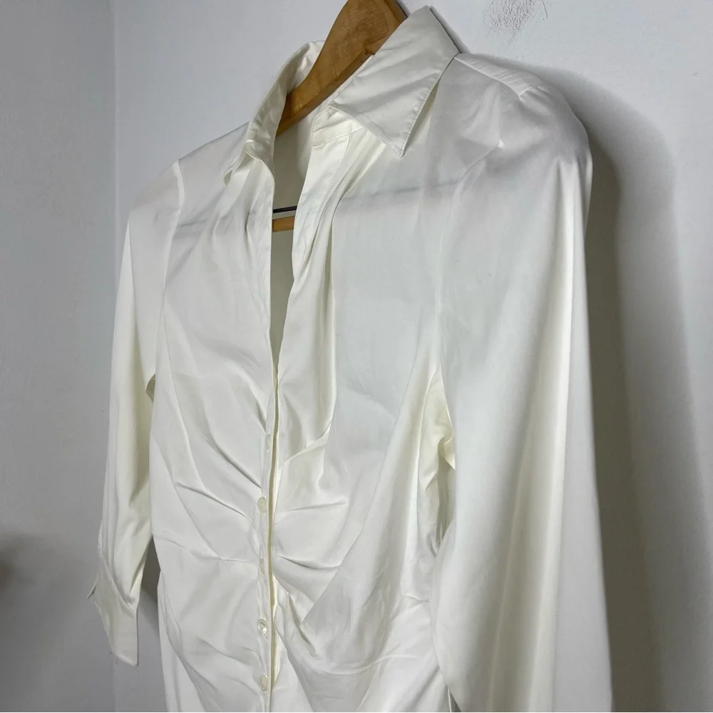 Lafayette 148 Ivory Pleaded Front Button Down Shirt Blouse Top Size 6 - Picture 7 of 16